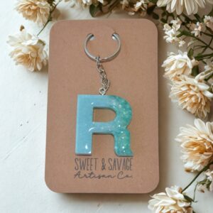 Blue Letter R Initial Keychain