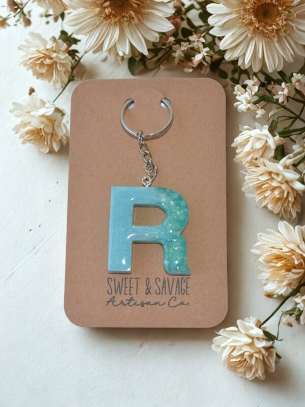 Blue Letter R Initial Keychain