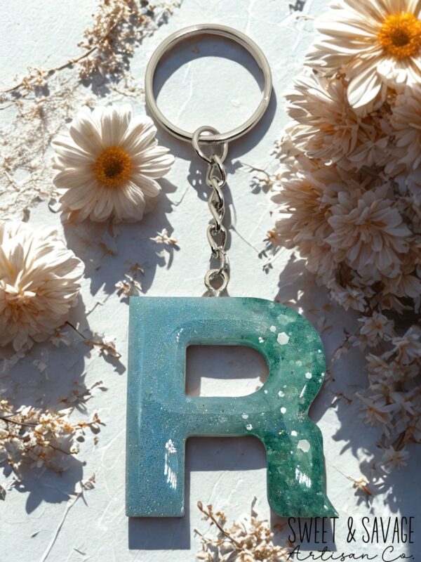 Blue Letter R Initial Keychain - Image 2