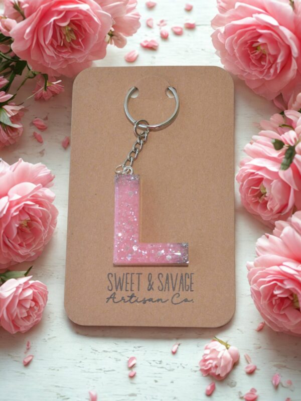 Pink Letter L Initial Keychain