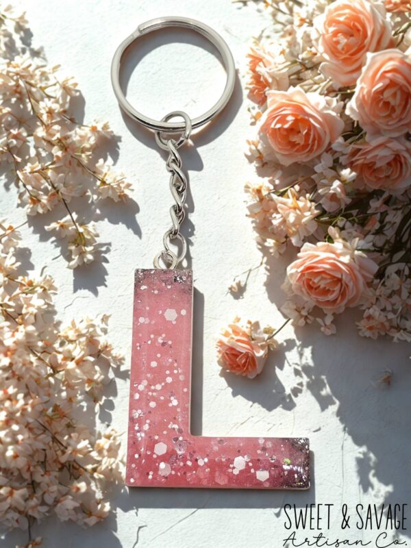 Pink Letter L Initial Keychain - Image 2
