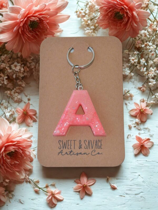 Pink Letter A Initial Keychain