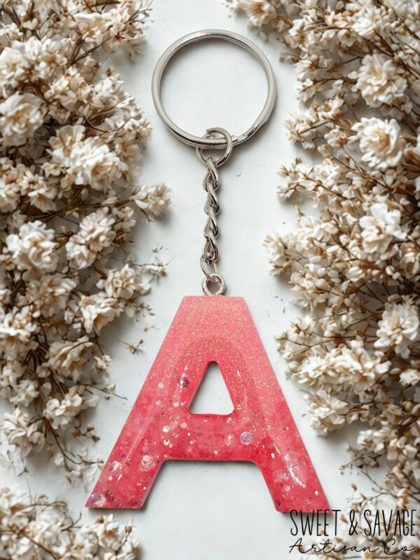 Pink Letter A Initial Keychain - Image 2