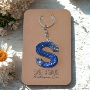 Blue Letter S Initial Keychain