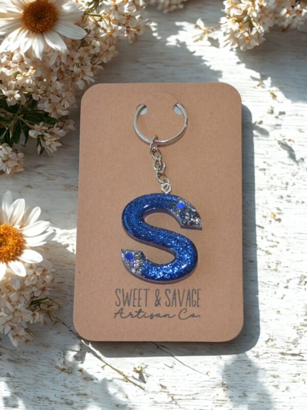 Blue Letter S Initial Keychain