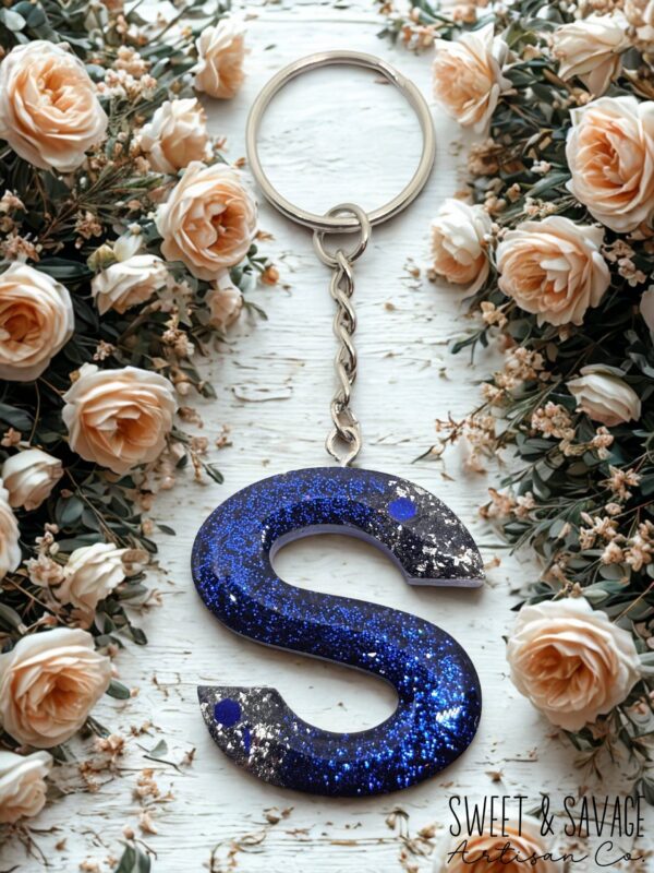 Blue Letter S Initial Keychain - Image 2