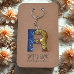 Blue & Gold Letter R Initial Keychain