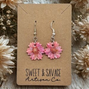 Pink Flower Dangle Earrings
