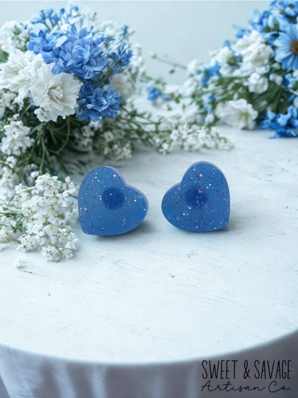 Blue Heart Stud Earrings - Image 2