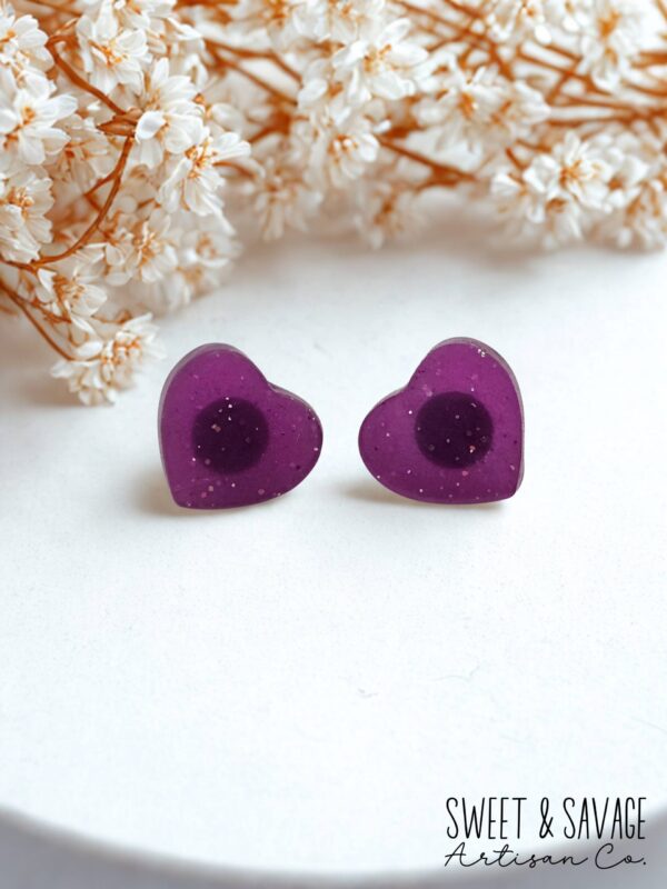 Purple Heart Stud Earrings - Image 2