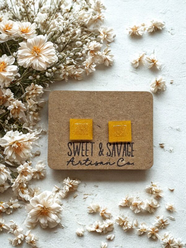 Yellow Square Gem Stud Earrings