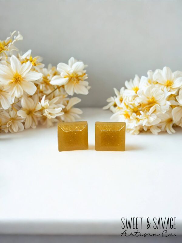Yellow Square Gem Stud Earrings - Image 2