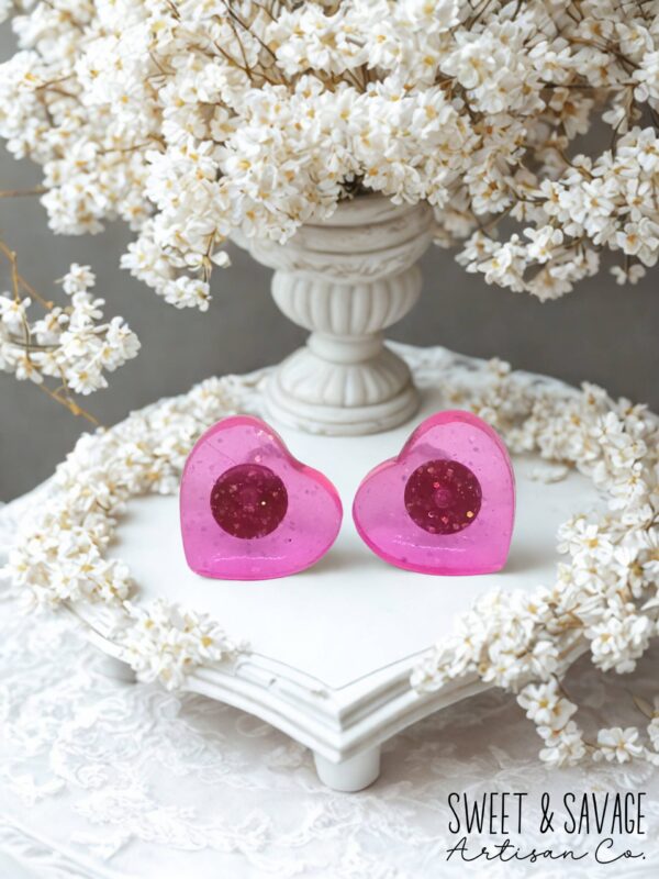Pink Heart Stud Earrings - Image 2