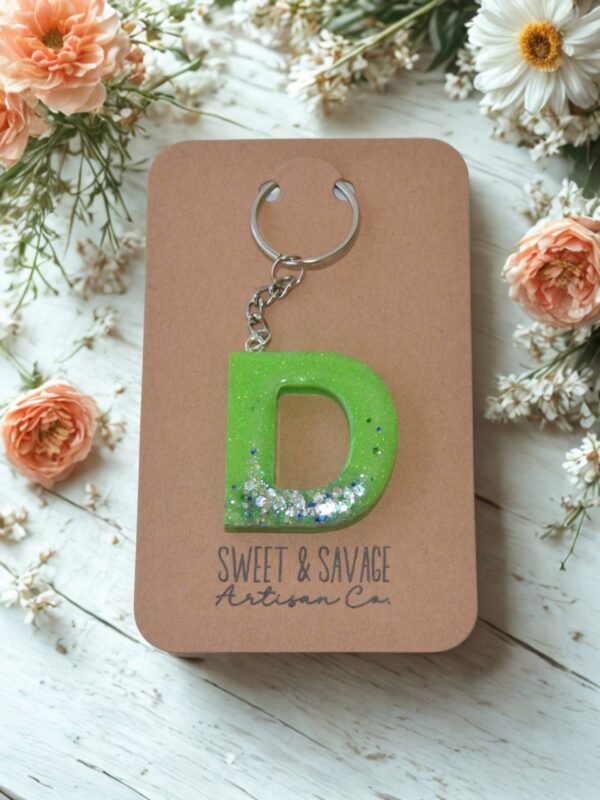 Green Letter D Initial Keychain