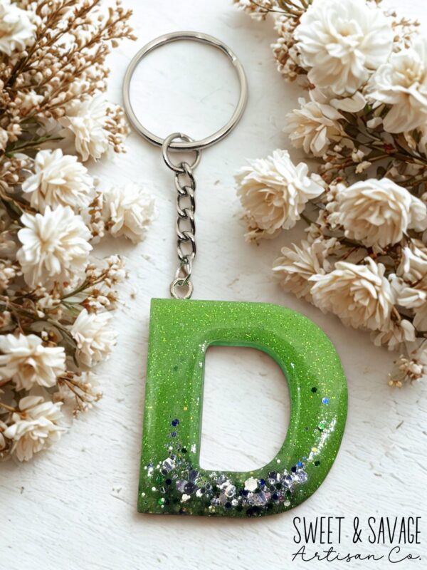 Green Letter D Initial Keychain - Image 2