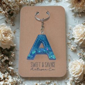 Blue Letter A Initial Keychain