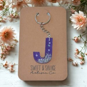 Purple Letter J Initial Keychain