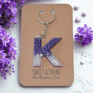 Purple & White Letter K Initial Keychain