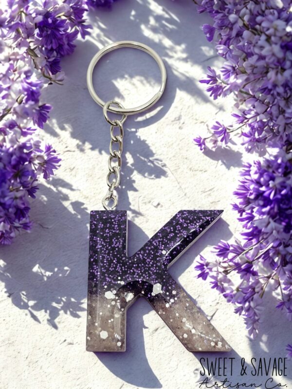 Purple & White Letter K Initial Keychain - Image 2