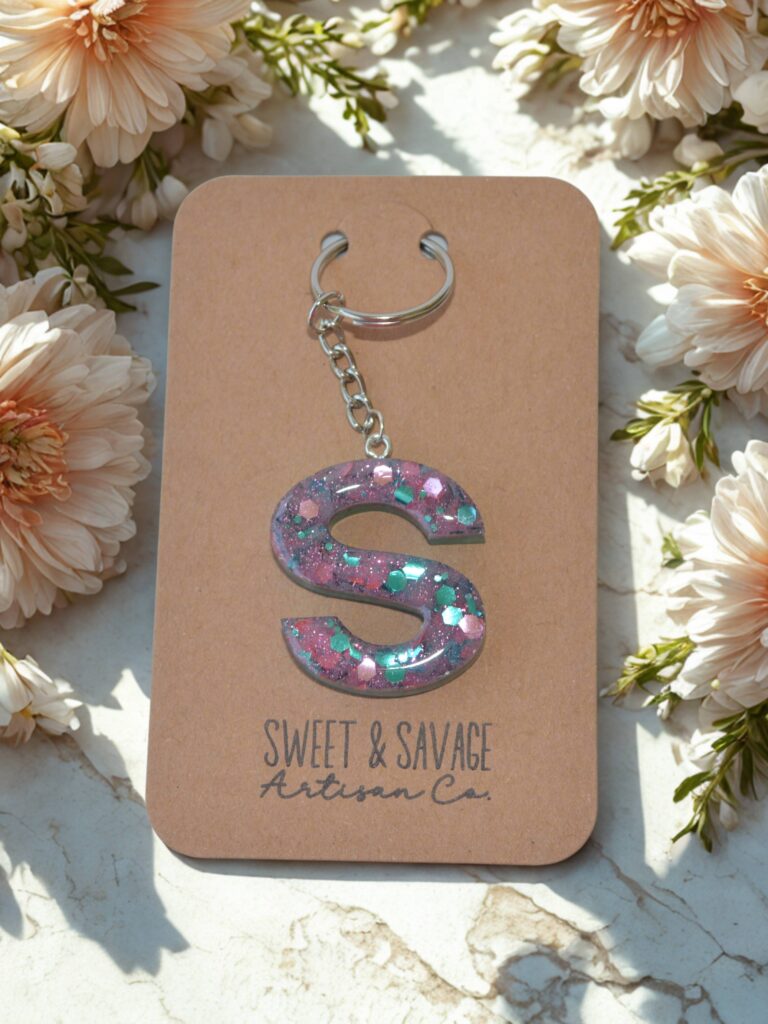 Pink & Teal Letter S Initial Keychain