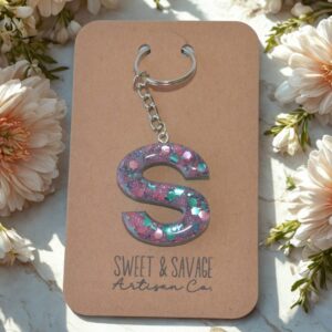 Pink & Teal Letter S Initial Keychain