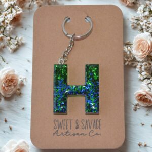Green & Blue Letter H Initial Keychain