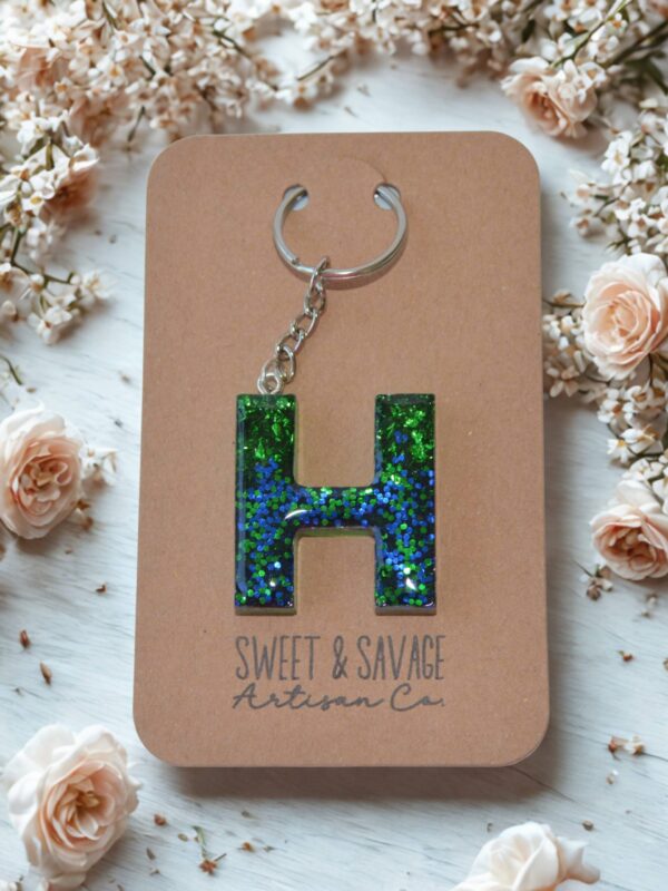 Green & Blue Letter H Initial Keychain