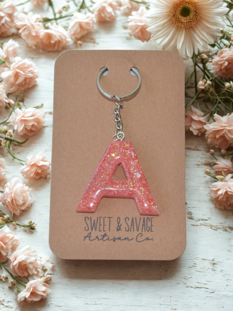 Pink Letter A Initial Keychain