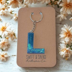 Blue Letter L Initial Keychain