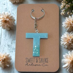 Blue Letter T Initial Keychain