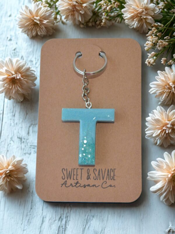 Blue Letter T Initial Keychain