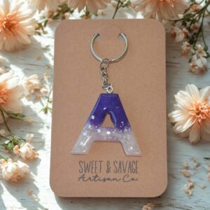 Purple & White Letter A Initial Keychain