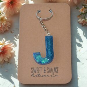 Blue Letter J Initial Keychain