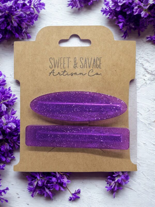 Purple Glitter Hair Clip Set