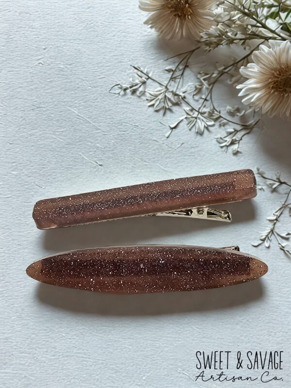 Earthy Purple-Brown Glitter Hair Clip Set - Image 2