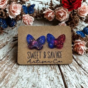 Red & Blue Patriotic Butterfly Stud Earrings