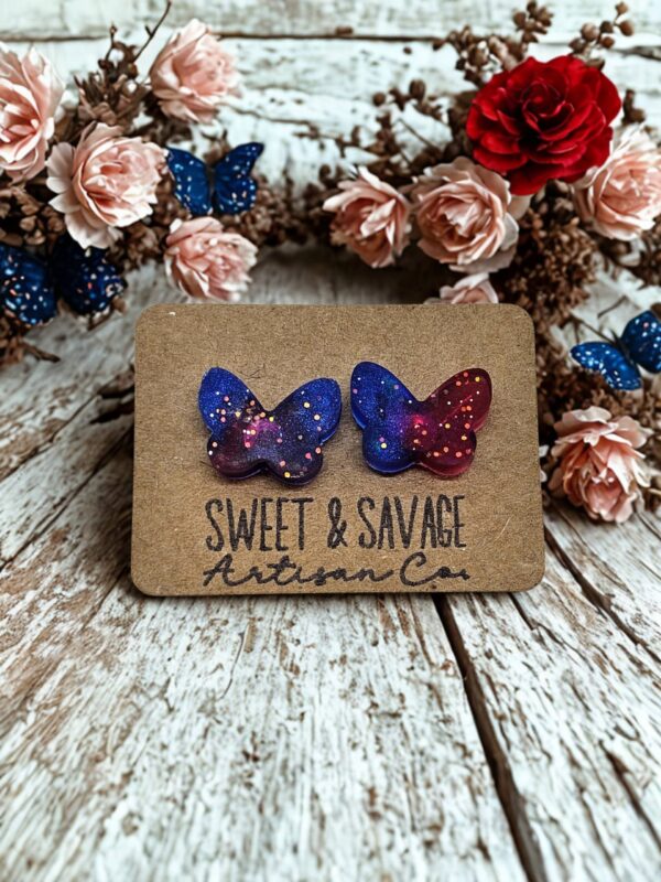 Red & Blue Patriotic Butterfly Stud Earrings