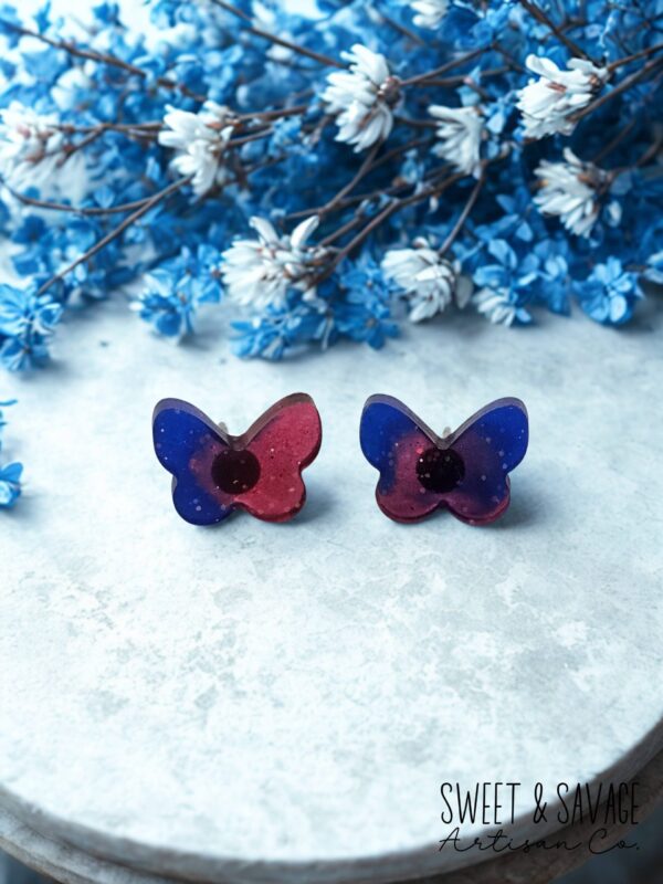 Red & Blue Patriotic Butterfly Stud Earrings - Image 2