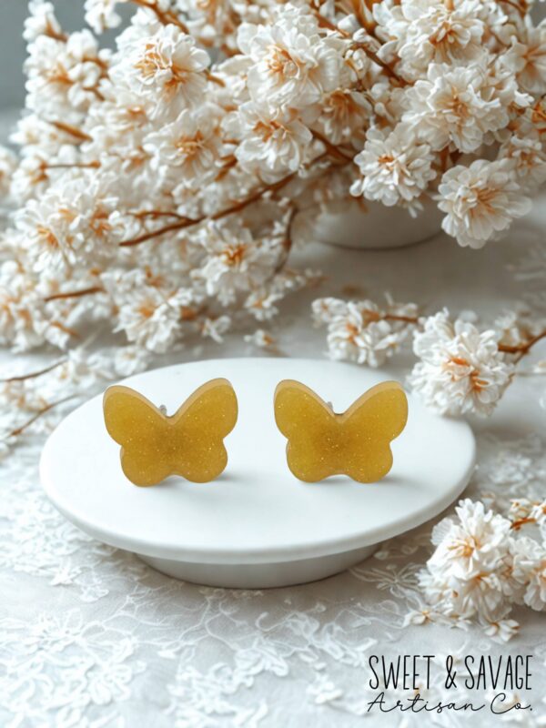 Yellow Butterfly Stud Earrings - Image 2