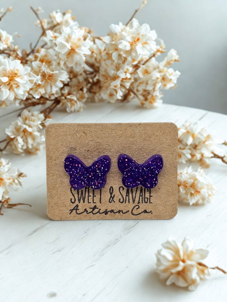 Purple Butterfly Stud Earrings