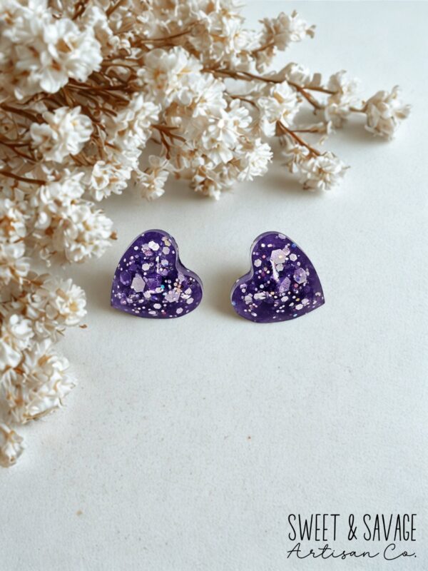Purple Heart Gem Stud Earrings - Image 2