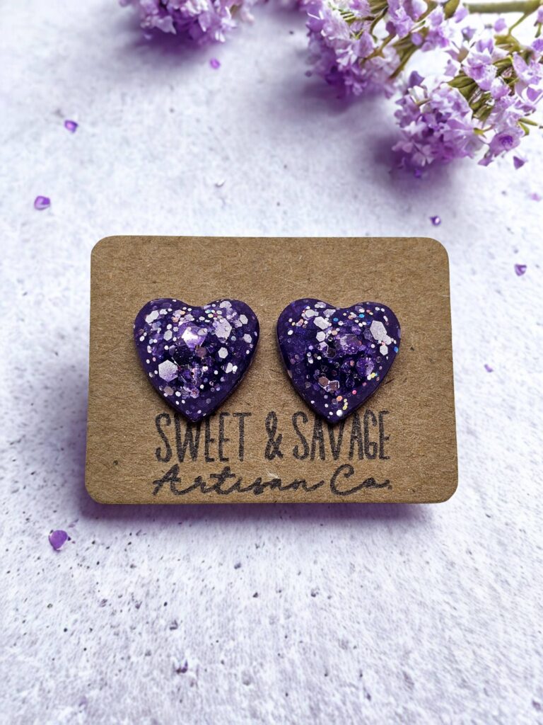 Purple Heart Gem Stud Earrings