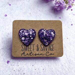 Purple Heart Gem Stud Earrings