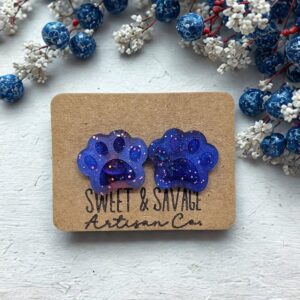 Red & Blue Patriotic Paw Print Stud Earrings