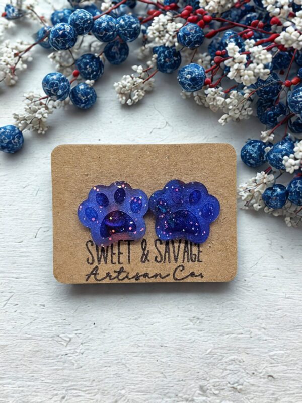 Red & Blue Patriotic Paw Print Stud Earrings
