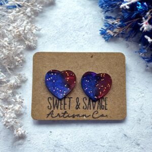 Red & Blue Patriotic Heart Stud Earrings