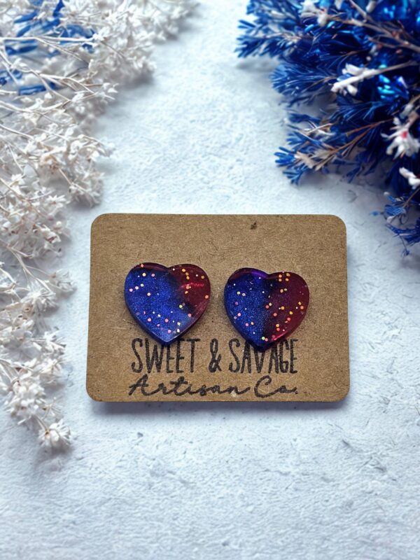 Red & Blue Patriotic Heart Stud Earrings
