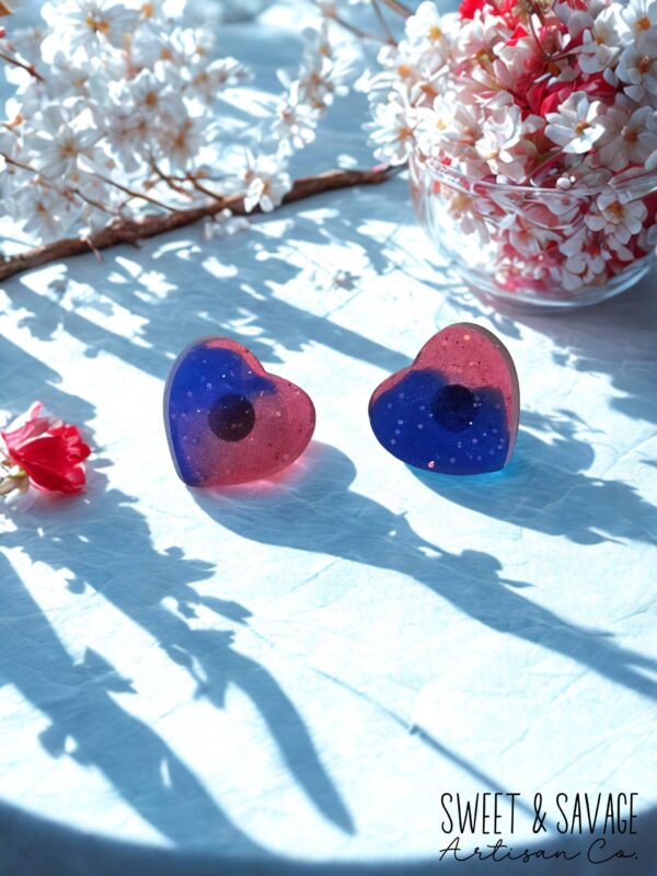 Red & Blue Patriotic Heart Stud Earrings - Image 2