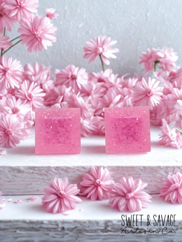 Pink Square Gem Stud Earrings - Image 2