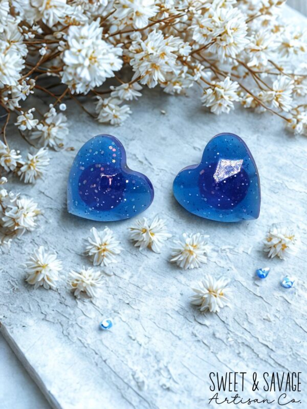 Blue Heart Gem Stud Earrings - Image 2